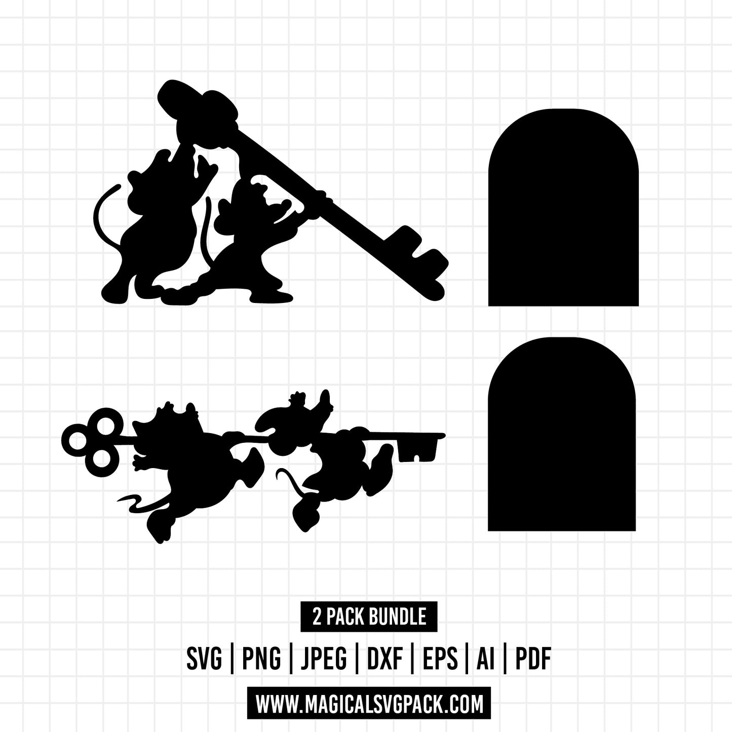 COD1257 - Jack & Gus Gus silhouettes, Cinderella bundle, Disney princess clipart Svg, Png, Eps, Dxf, Jpeg, vector.
