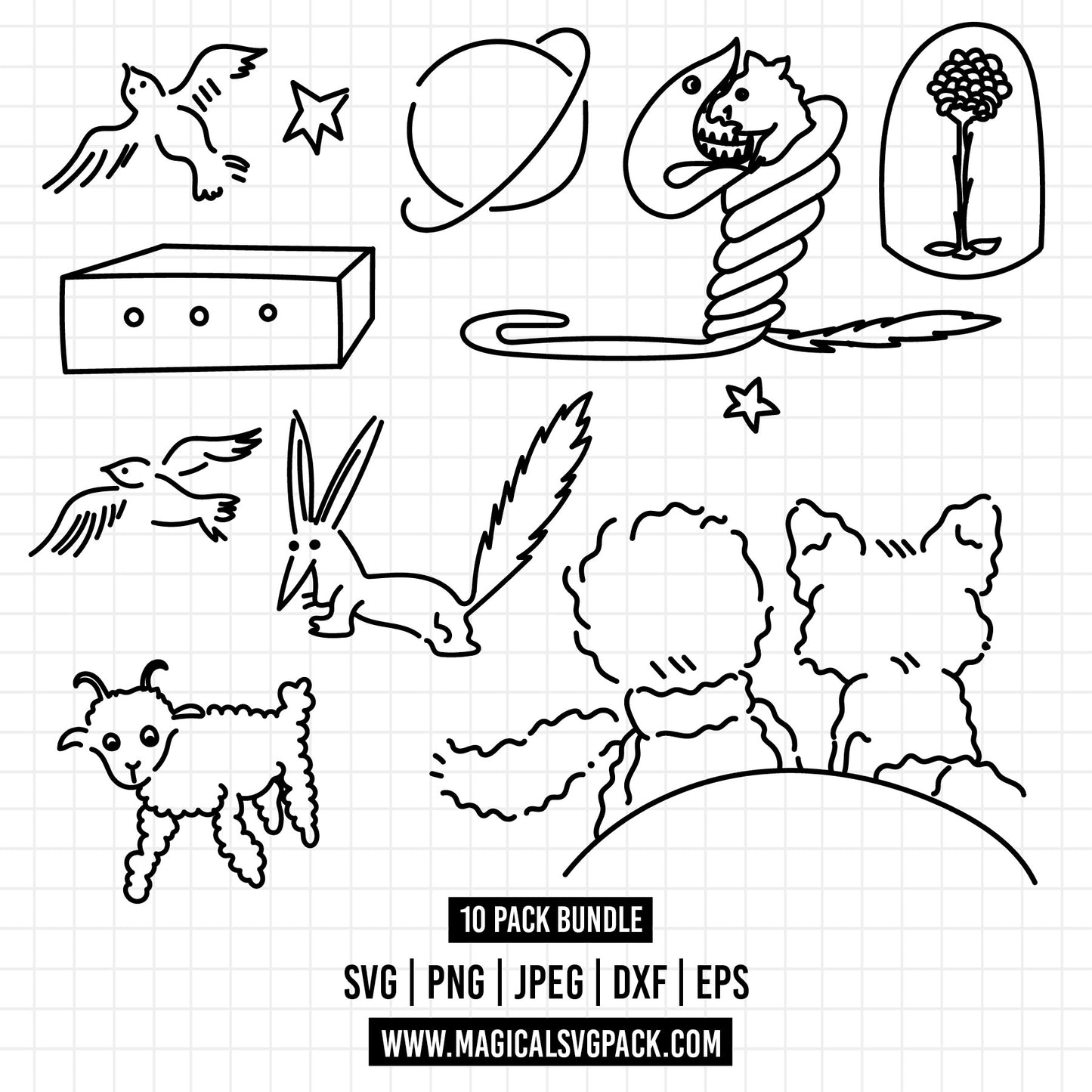 COD1259 - The Little Prince outline bundle clipart Svg, Png, Eps, Dxf, Jpeg, vector.