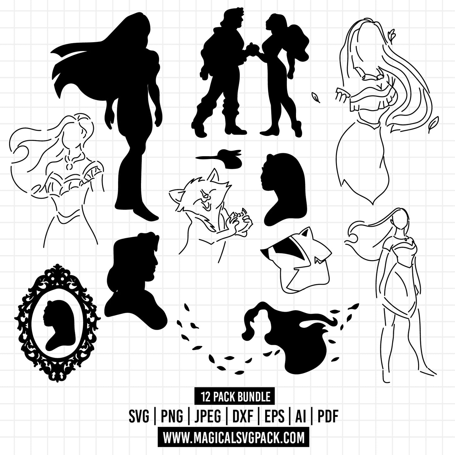COD1323 - Princess Pocahontas bundle, Disney princess clipart Svg, Png, Eps, Dxf, Jpeg, vector.