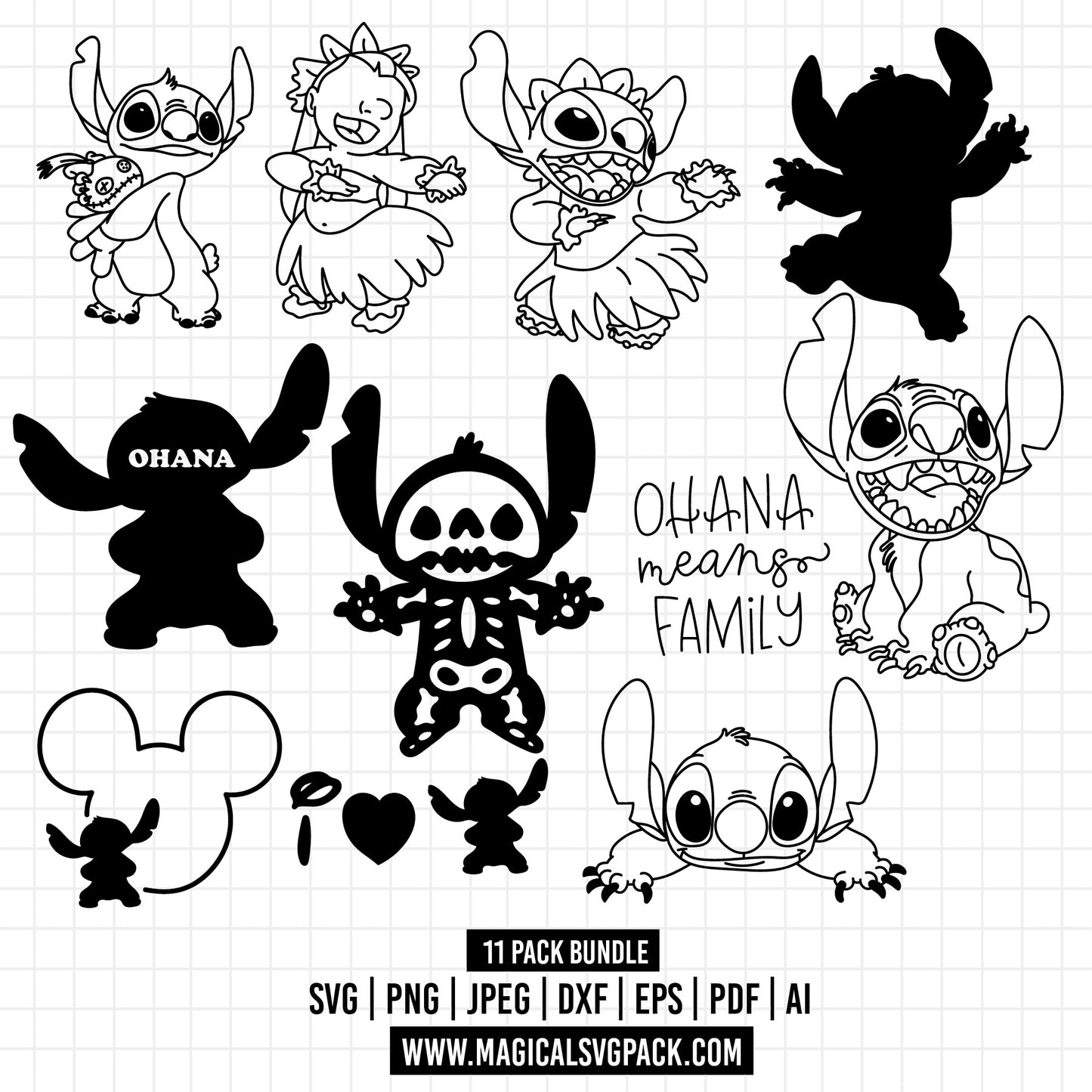 COD1331 - Lilo & Stitch bundle, Disney cliparts Svg, Png, Eps, Dxf, Jpeg, vector.