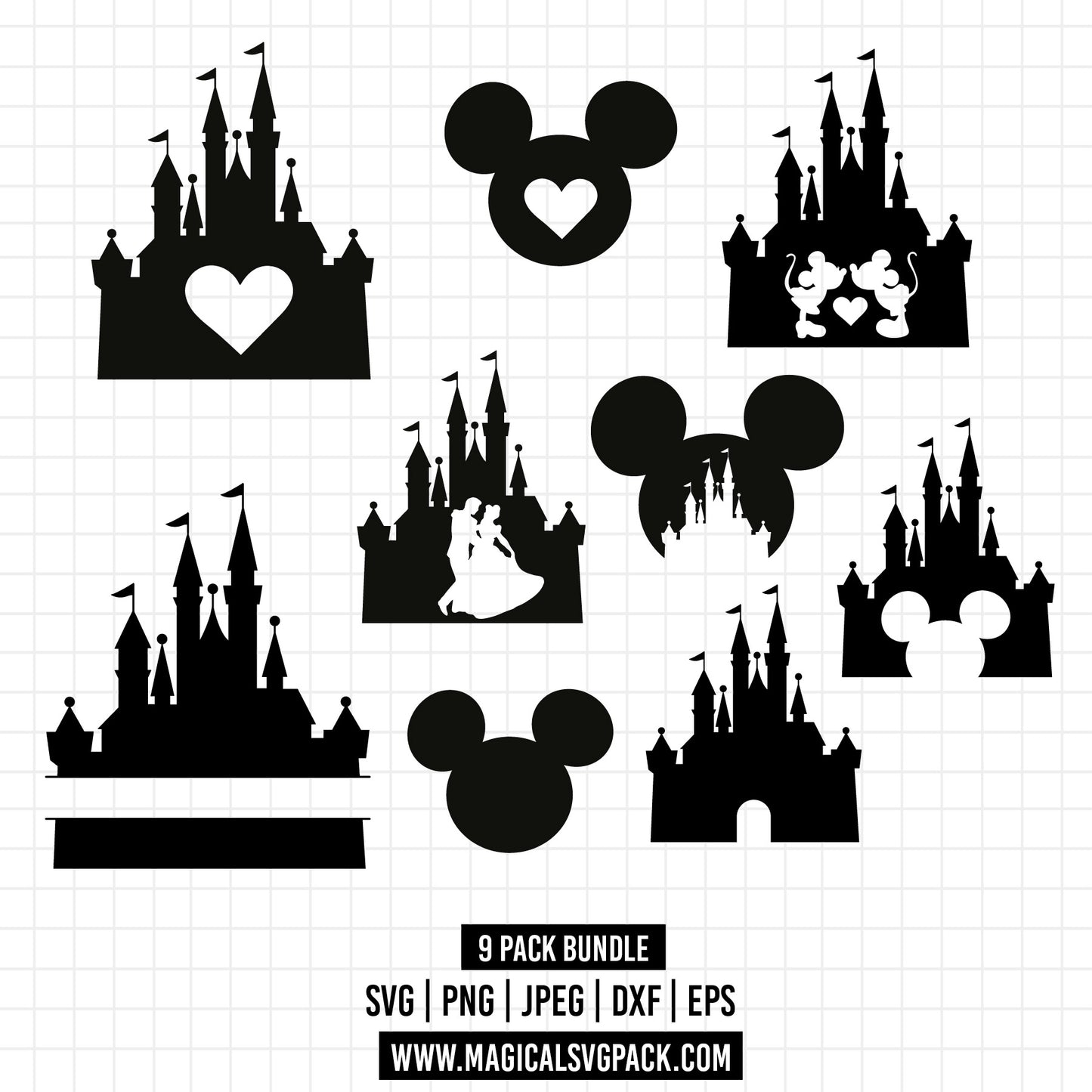 COD1343 - Disney Castle Magic Kingdom bundle, Disneyland clipart Svg, Png, Eps, Dxf, Jpeg, vector.