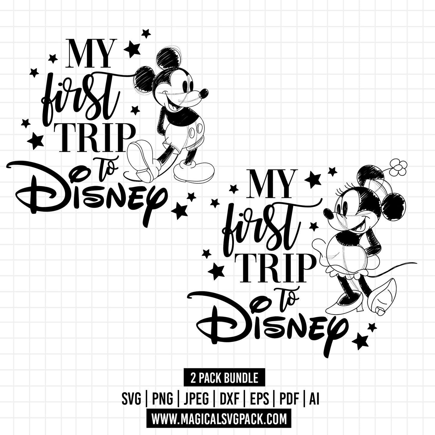 COD1351 - Mickey & Minnie My first trip bundle, Disney trips clipart Svg, Png, Eps, Dxf, Jpeg, vector.
