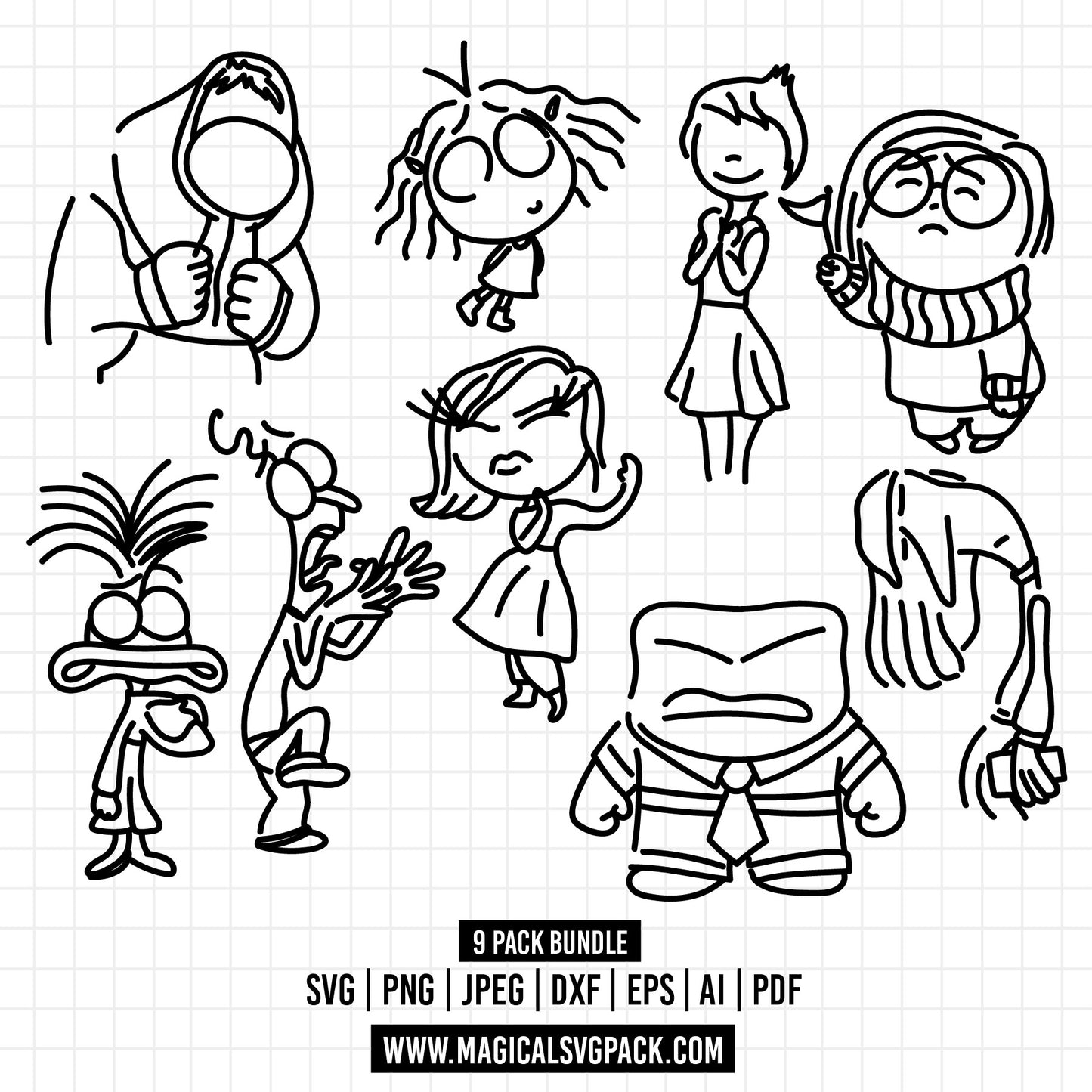 COD1452 - Inside Out Bold outline bundle, Disney clipart Svg, Png, Eps, Dxf, Jpeg, vector.