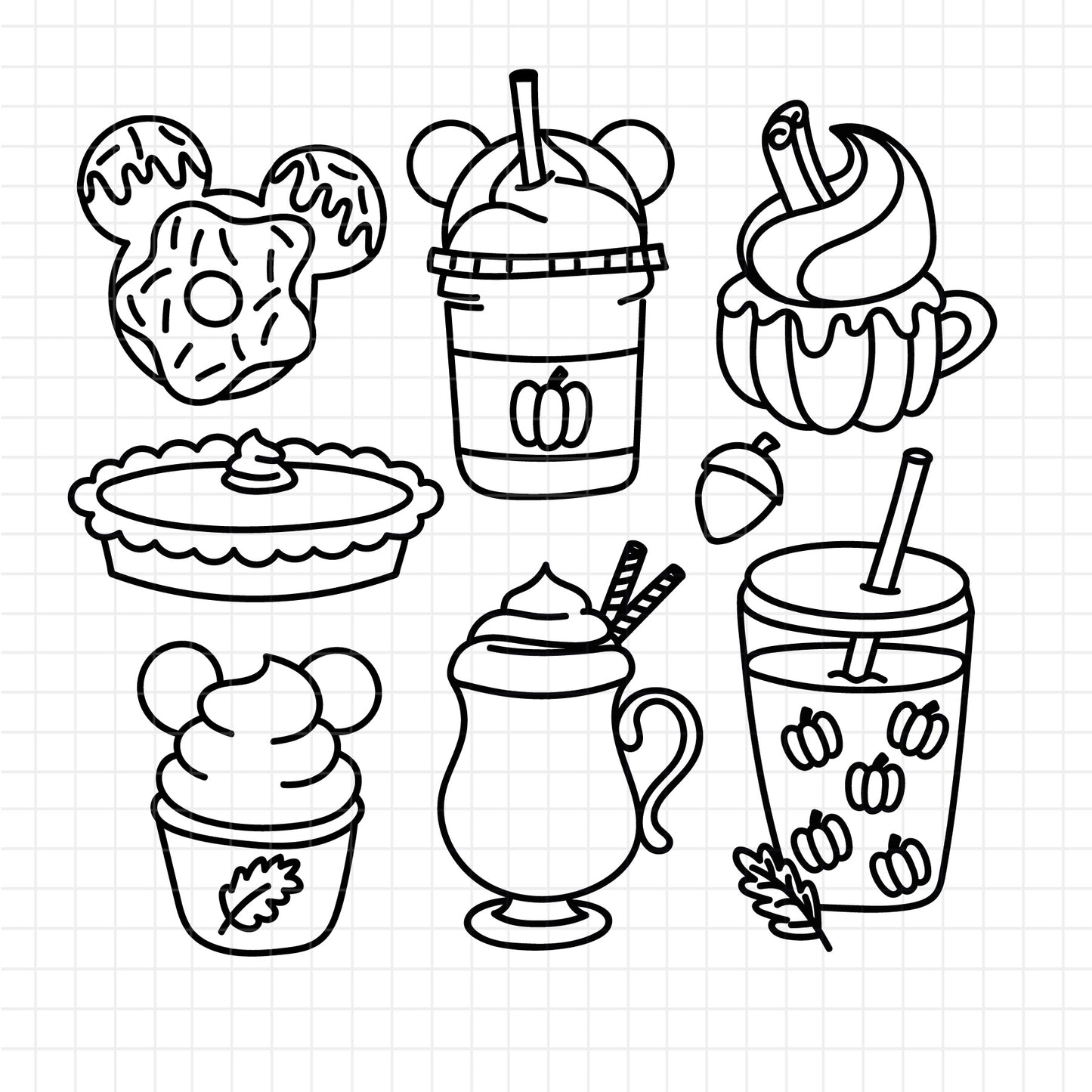 COD1569 - Disney Snack Goals bundle line art, Disney trips clipart Svg, Png, Eps, Dxf, Jpeg, vector.