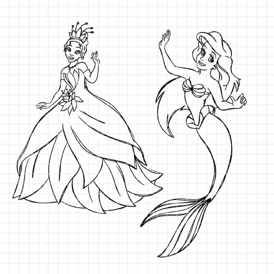COD1673 - Disney Princess Sketch bundle, Disney princess clipart Svg, Png, Eps, Dxf, Jpeg, vector.