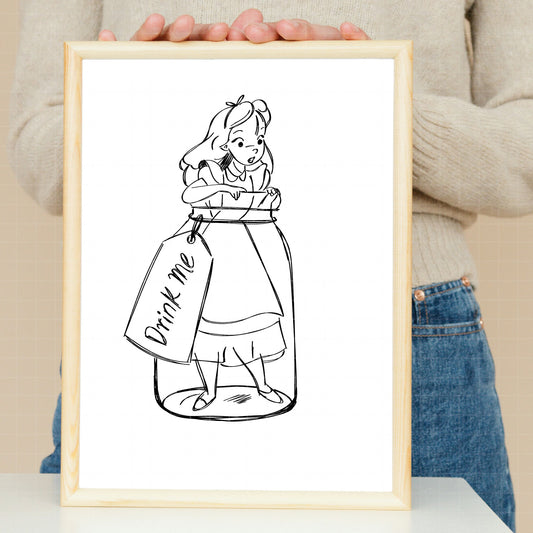 COD1810 - Alice in wonderland & Chesire cat bundle line art, Disney clipart Svg, Png, Eps, Dxf, Jpeg, vector.