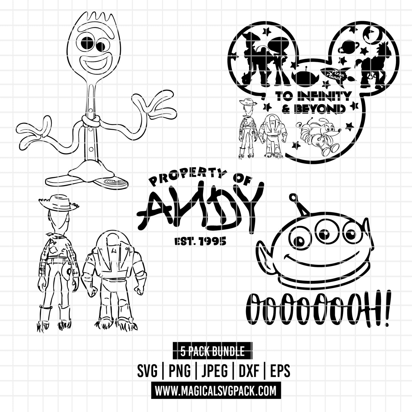 COD3546 - Forky, aliens, Woody and Buzz, Toy story icons pack bundle, Disney clipart Svg, Png, Eps, Dxf, Jpeg, vector.