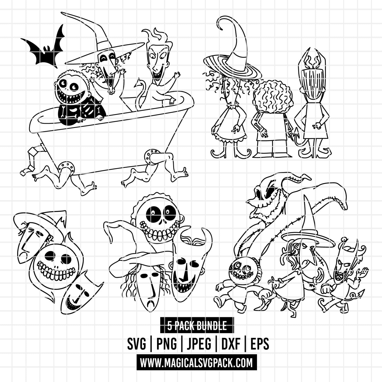 COD3889 - Ooguie Boogie and characters, Nightmare Before Christmas pack bundle, Disney clipart Svg, Png, Eps, Dxf, Jpeg, vector.