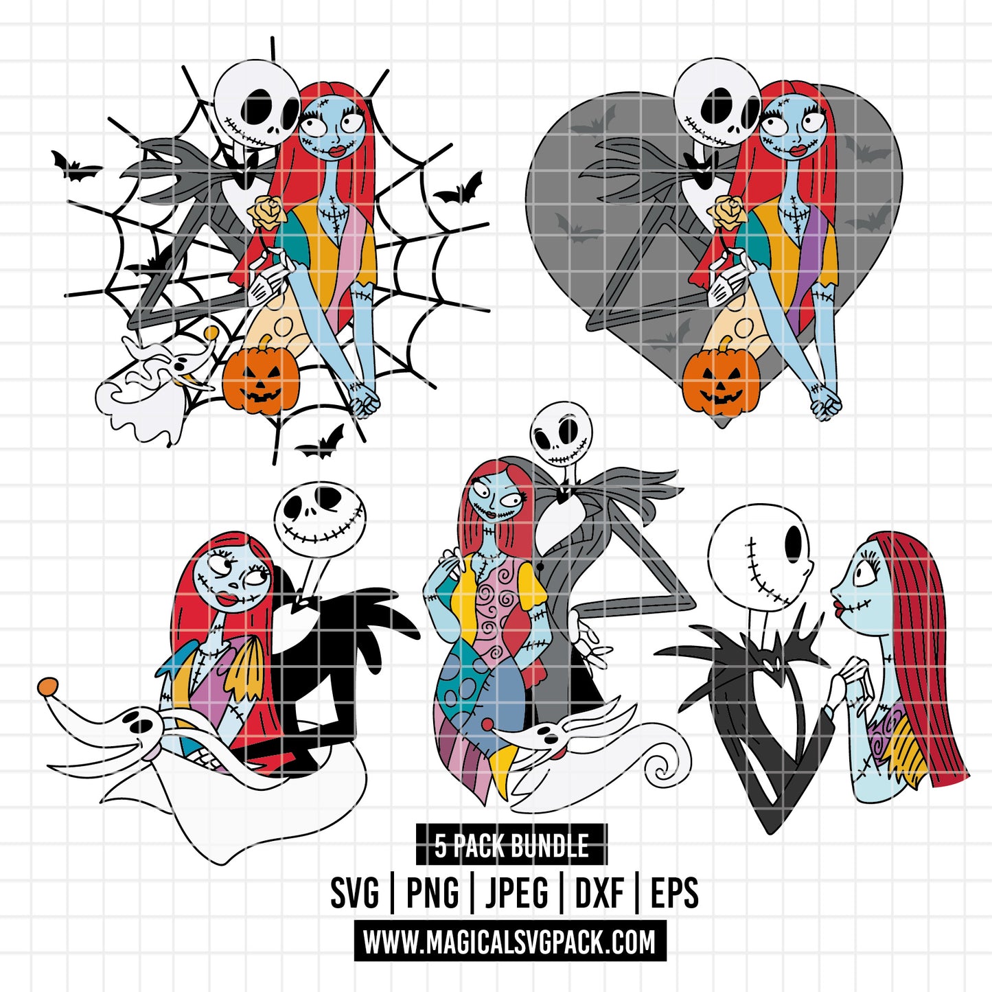 COD3898 - Sally, Jack and Zero, Nightmare Before Christmas pack bundle, Disney clipart Svg, Png, Eps, Dxf, Jpeg, vector.