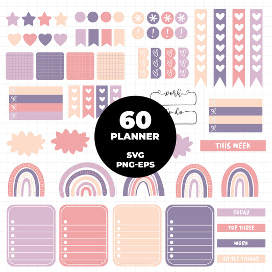 COD4419 - Mega Planner Clipart Bundle 300 SVG PNG EPS | 5 Palettes Digital Planner Stickers | Commercial License