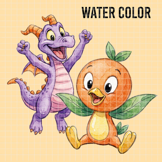COD7395 - Figment & Orange Bird PNG bundle Watercolor, Disney clipart.