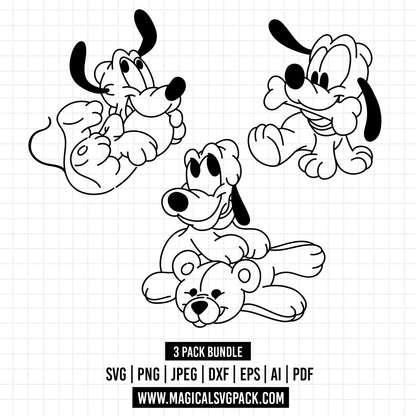 COD1043 - Baby Pluto bundle line art, Disney clipart Svg, Png, Eps, Dxf, Jpeg, vector.