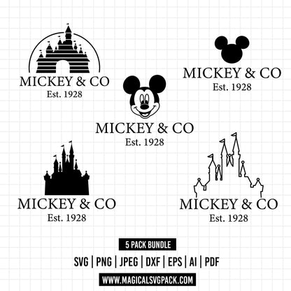 COD1203 - Mickey Castle Magic Kingdom bundle, Disneyland clipart Svg, Png, Eps, Dxf, Jpeg, vector.