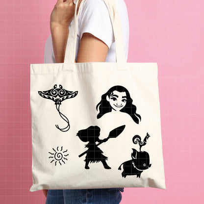 COD1204 - Moana icons & quotes bundle, Disney princess clipart Svg, Png, Eps, Dxf, Jpeg, vector.