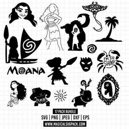 COD1204 - Moana icons & quotes bundle, Disney princess clipart Svg, Png, Eps, Dxf, Jpeg, vector.