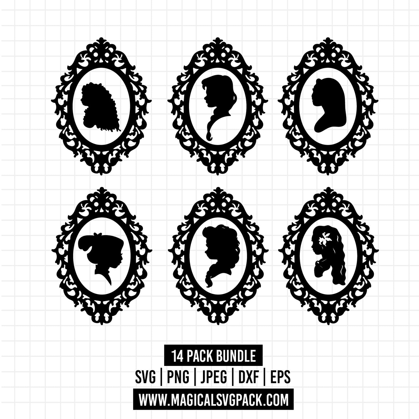 COD1206 - Disney Princess portrait bundle, Disney princess clipart Svg, Png, Eps, Dxf, Jpeg, vector.