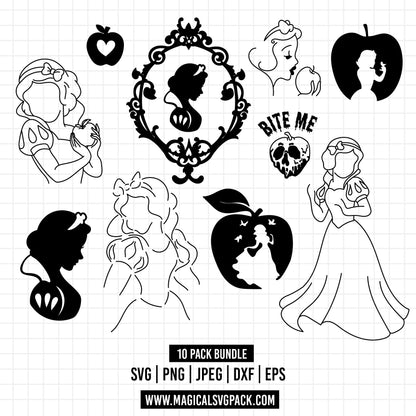 COD1208 - Snow White outline bundle, Disney clipart Svg, Png, Eps, Dxf, Jpeg, vector.