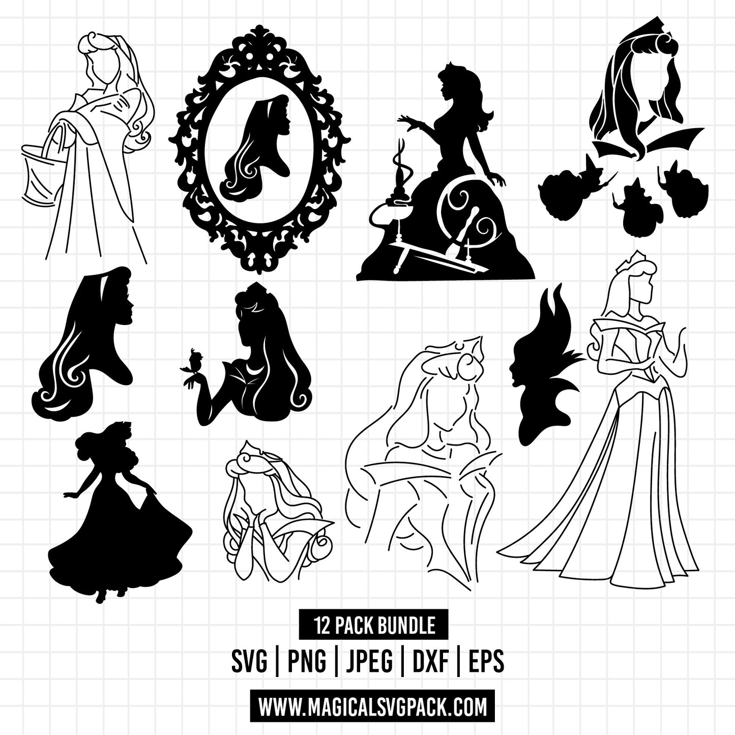 COD1211 - Sleeping Beauty bundle, Disney princess clipart Svg, Png, Eps, Dxf, Jpeg, vector.