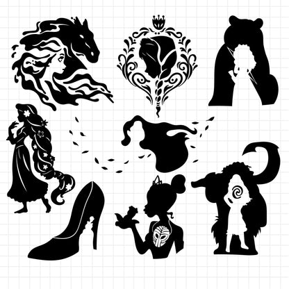 COD1217 - Disney Princess shadows bundle, Disney princess clipart Svg, Png, Eps, Dxf, Jpeg, vector.