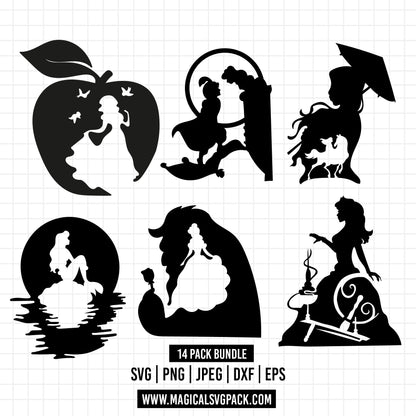 COD1217 - Disney Princess shadows bundle, Disney princess clipart Svg, Png, Eps, Dxf, Jpeg, vector.