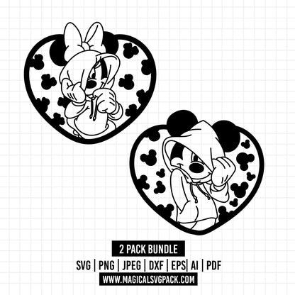 COD1224 - Mickey & Minnie in hearts bundle, Disney clipart Svg, Png, Eps, Dxf, Jpeg, vector.