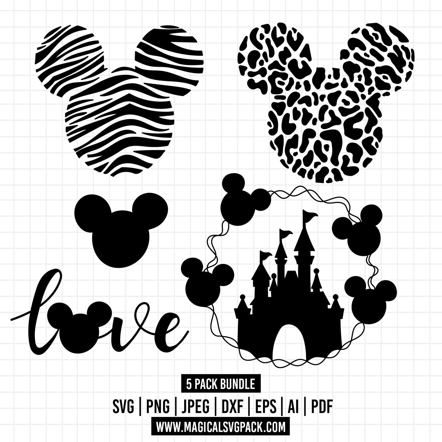 COD1239 - Mickey Heads silhouettes bundle, Disney clipart Svg, Png, Eps, Dxf, Jpeg, vector.