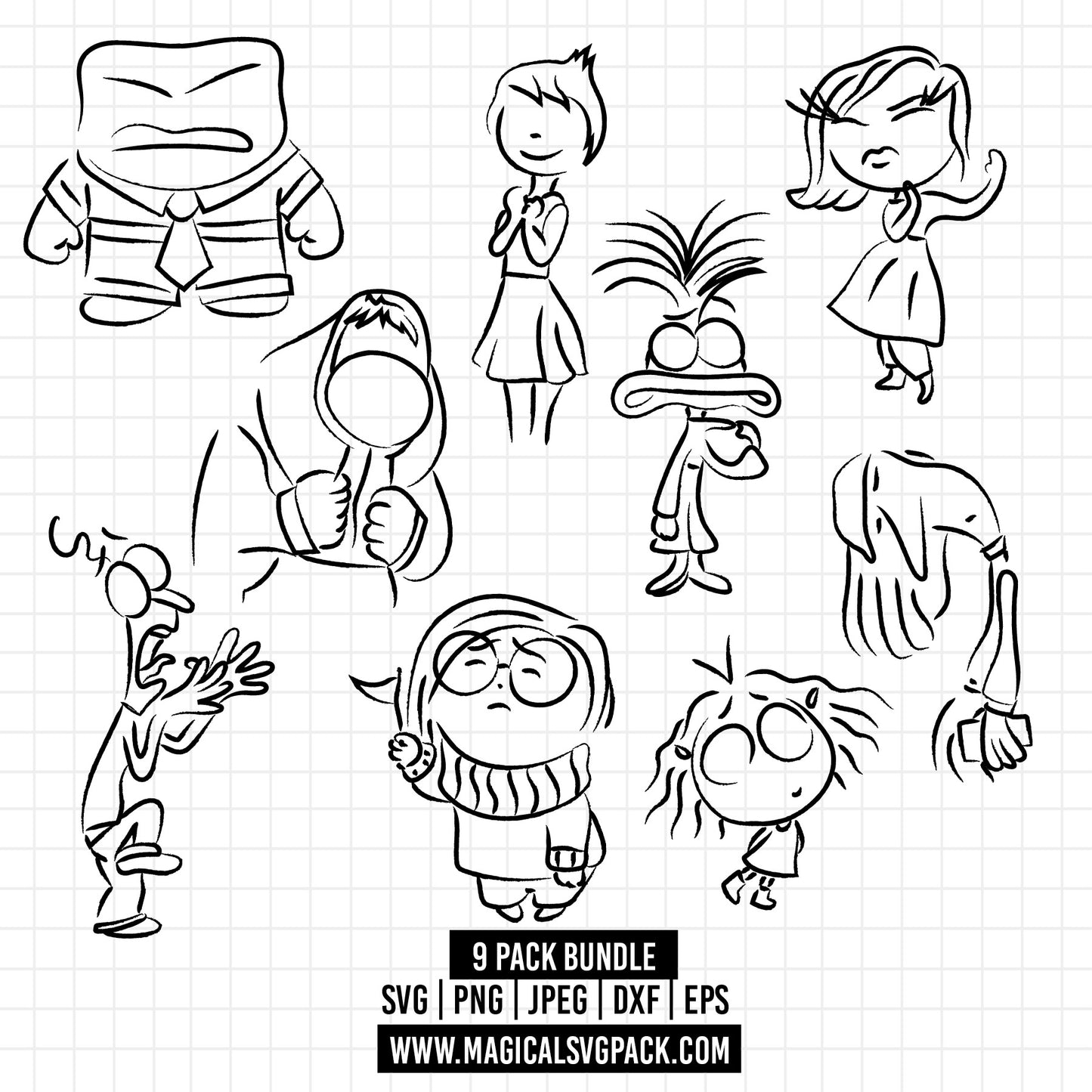 COD1461 - Inside Out outline bundle, Disney clipart Svg, Png, Eps, Dxf, Jpeg, vector.