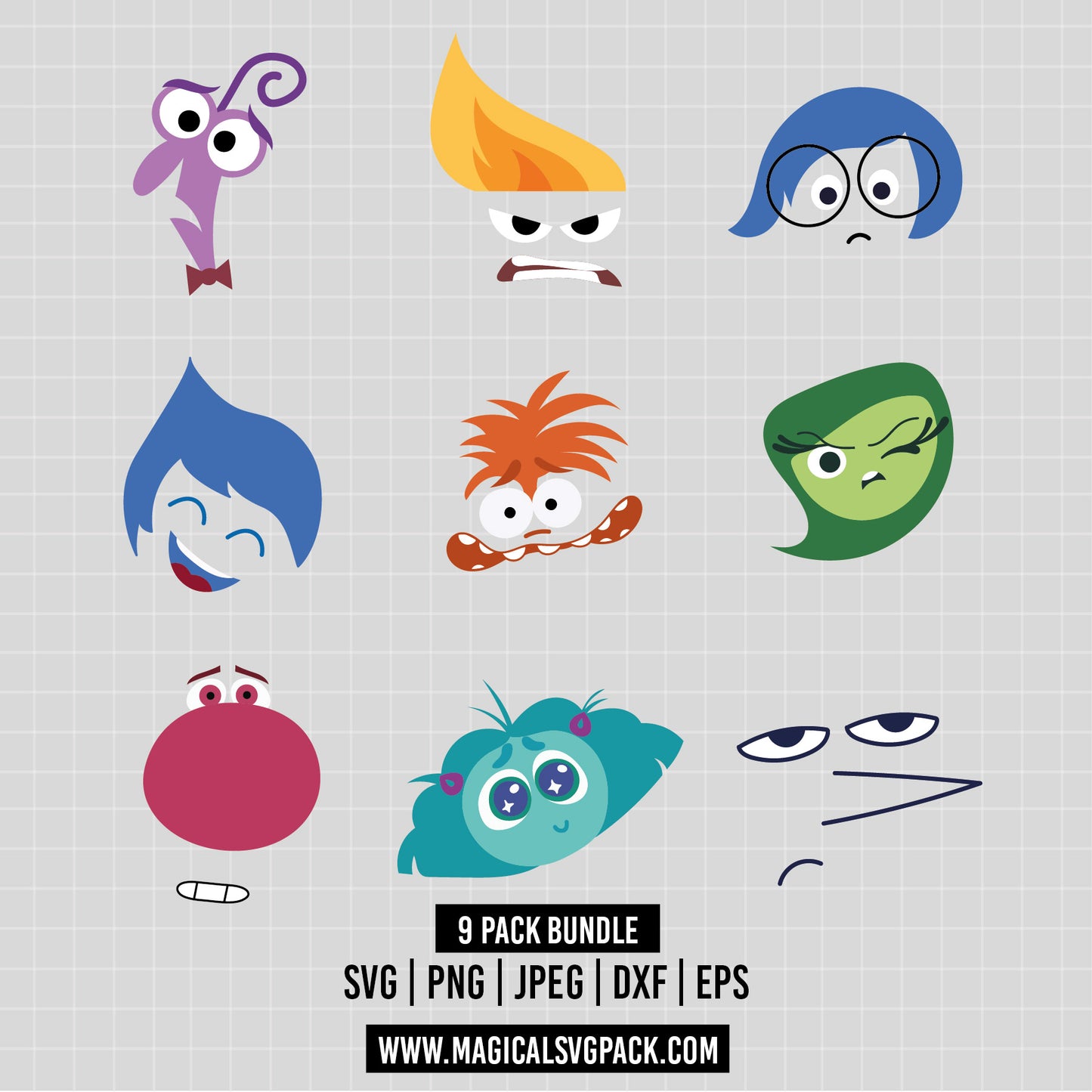 COD1467 - Inside Out face silhouettes bundle, Disney clipart Svg, Png, Eps, Dxf, Jpeg, vector.