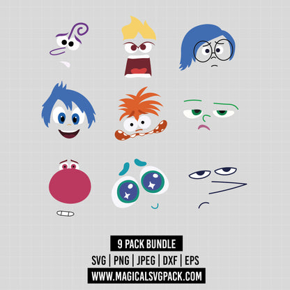 COD1468 - Inside Out face silhouettes bundle, Disney clipart Svg, Png, Eps, Dxf, Jpeg, vector.