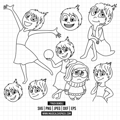 COD1485 - Joy, Inside Out bundle line art, Disney clipart Svg, Png, Eps, Dxf, Jpeg, vector.