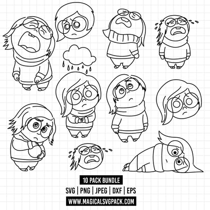 COD1488 - Sadness, Inside Out bundle line art, Disney clipart Svg, Png, Eps, Dxf, Jpeg, vector.