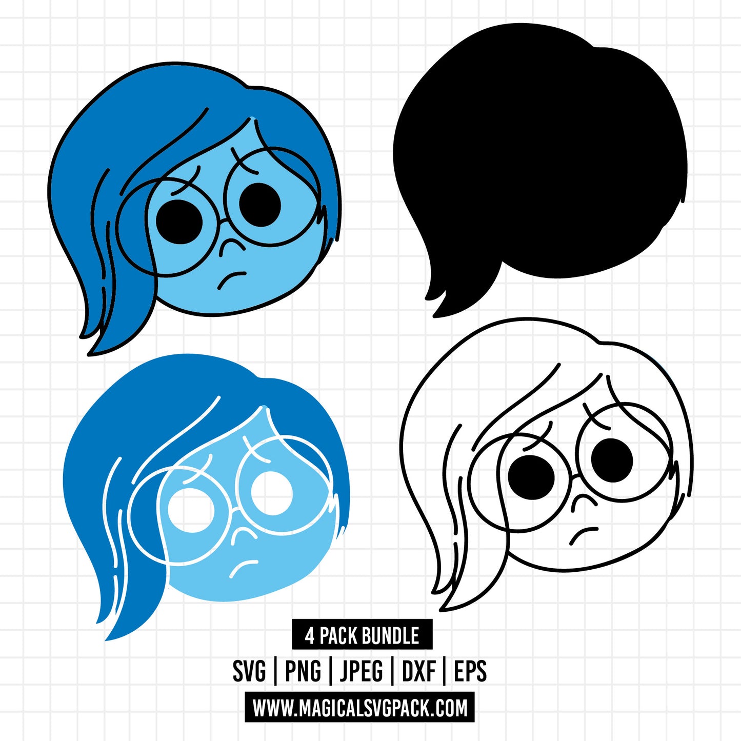 COD1489 - Sadness, Inside Out layered bundle, Disney clipart Svg, Png, Eps, Dxf, Jpeg, vector.