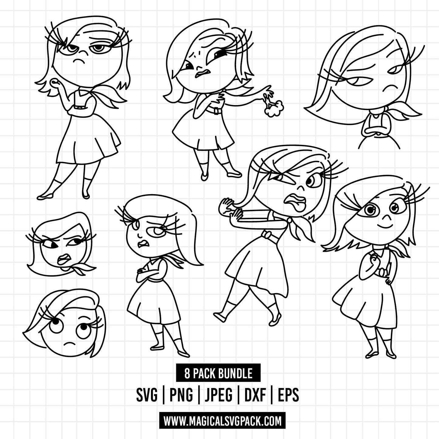 COD1491 - Disgust, Inside Out bundle line art, Disney clipart Svg, Png, Eps, Dxf, Jpeg, vector.
