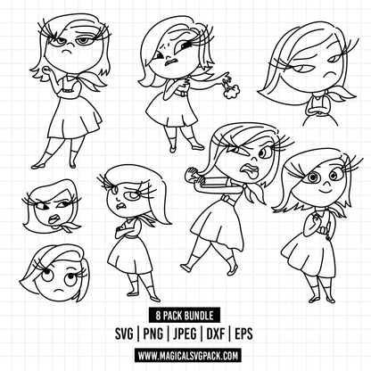 COD1491 - Disgust, Inside Out bundle line art, Disney clipart Svg, Png, Eps, Dxf, Jpeg, vector.