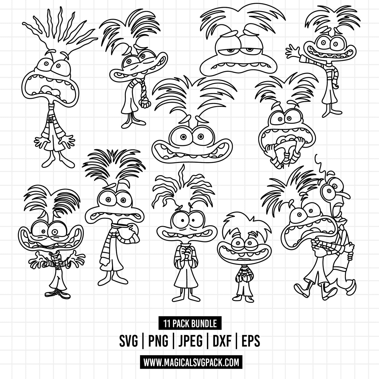 COD1500 - Anxiety, Inside Out bundle line art, Disney clipart Svg, Png, Eps, Dxf, Jpeg, vector.