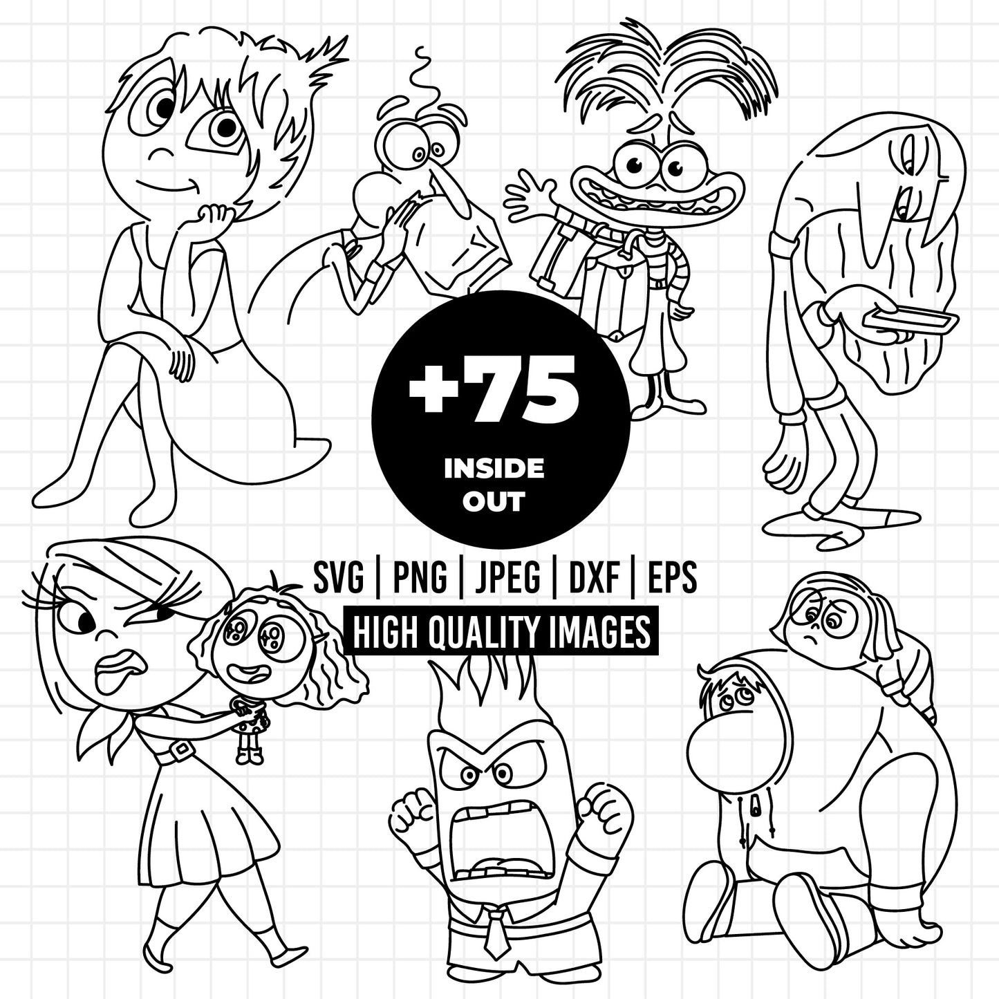 COD1512 - Inside Out mega bundle line art, Disney clipart Svg, Png, Eps, Dxf, Jpeg, vector.