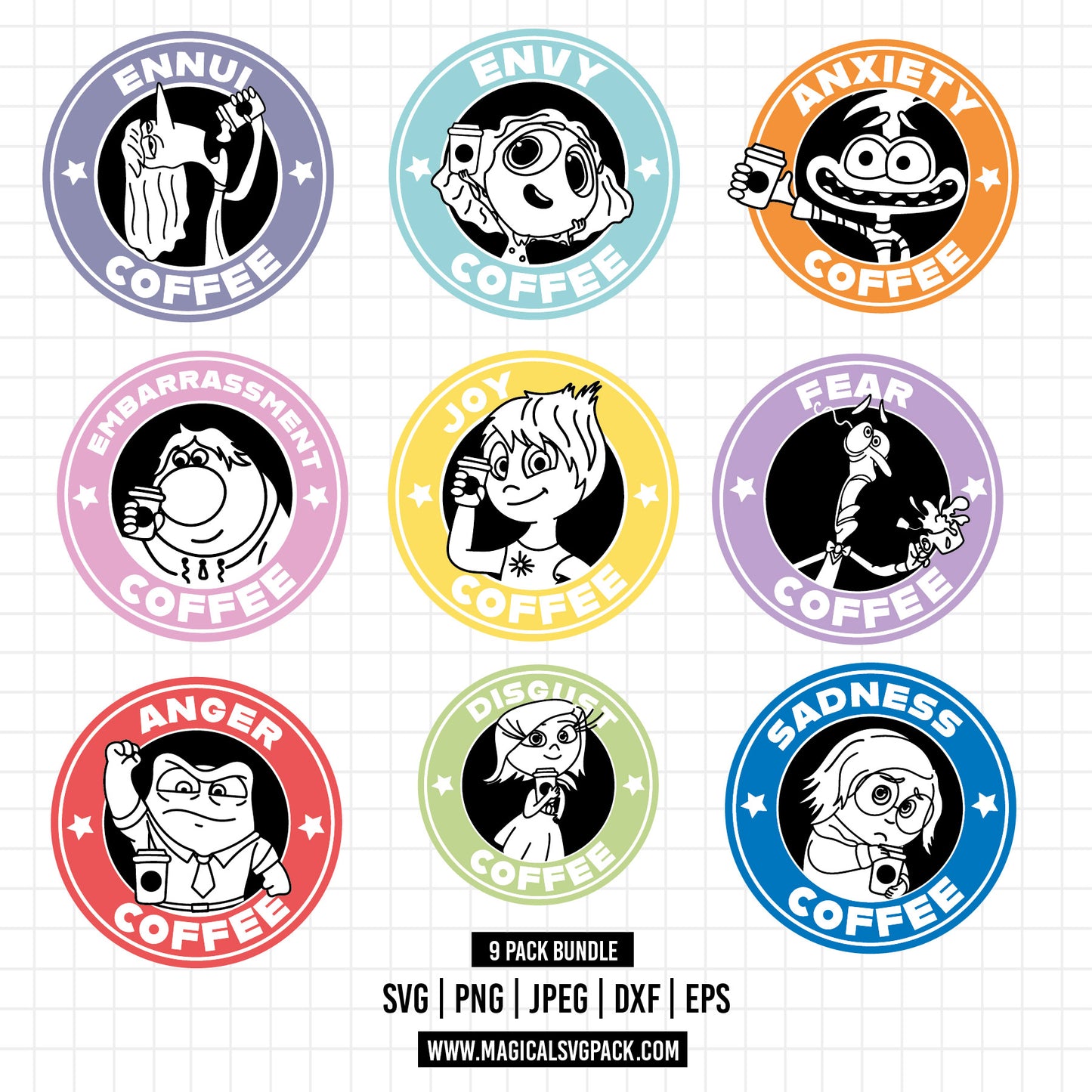 COD1532 - Inside Out Cofee's logo bundle, Disney clipart Svg, Png, Eps, Dxf, Jpeg, vector.