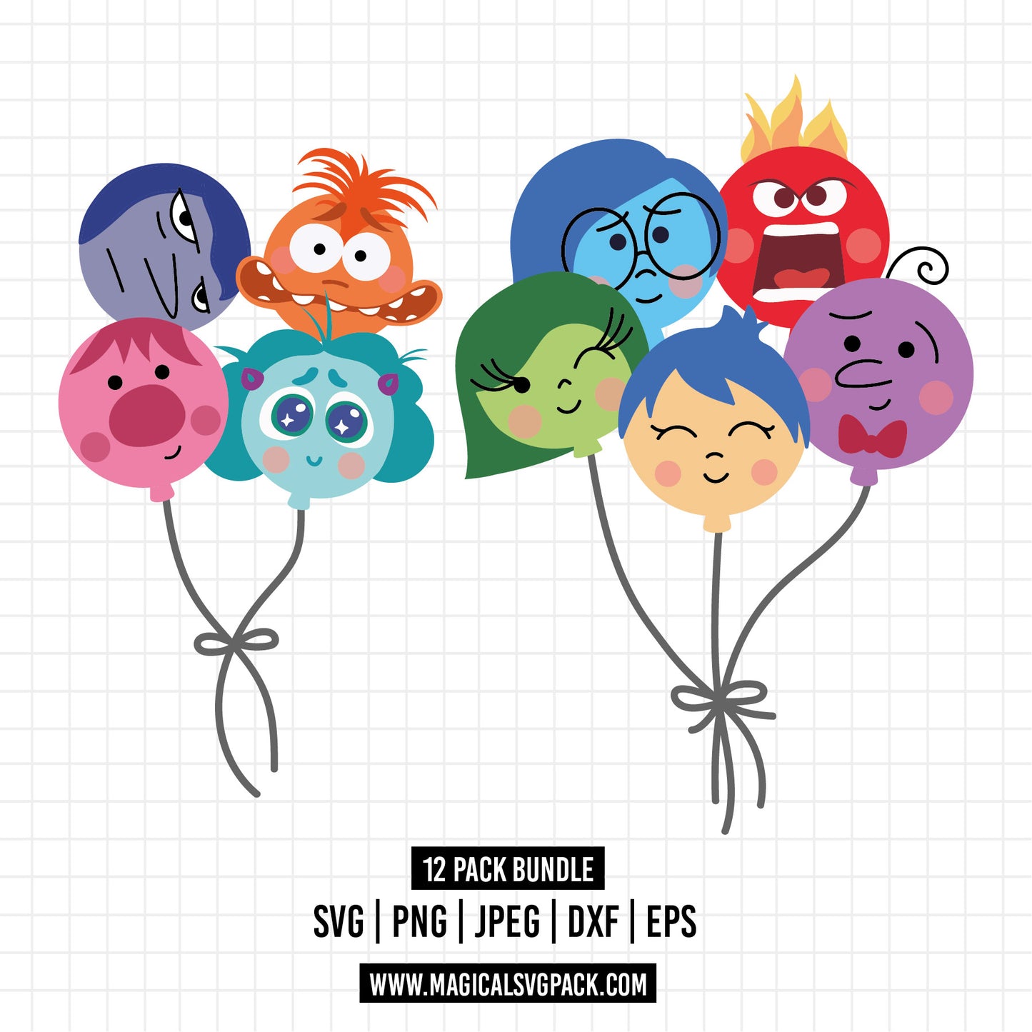 COD1533 - Inside Out Kawai ballons bundle, Disney clipart Svg, Png, Eps, Dxf, Jpeg, vector.