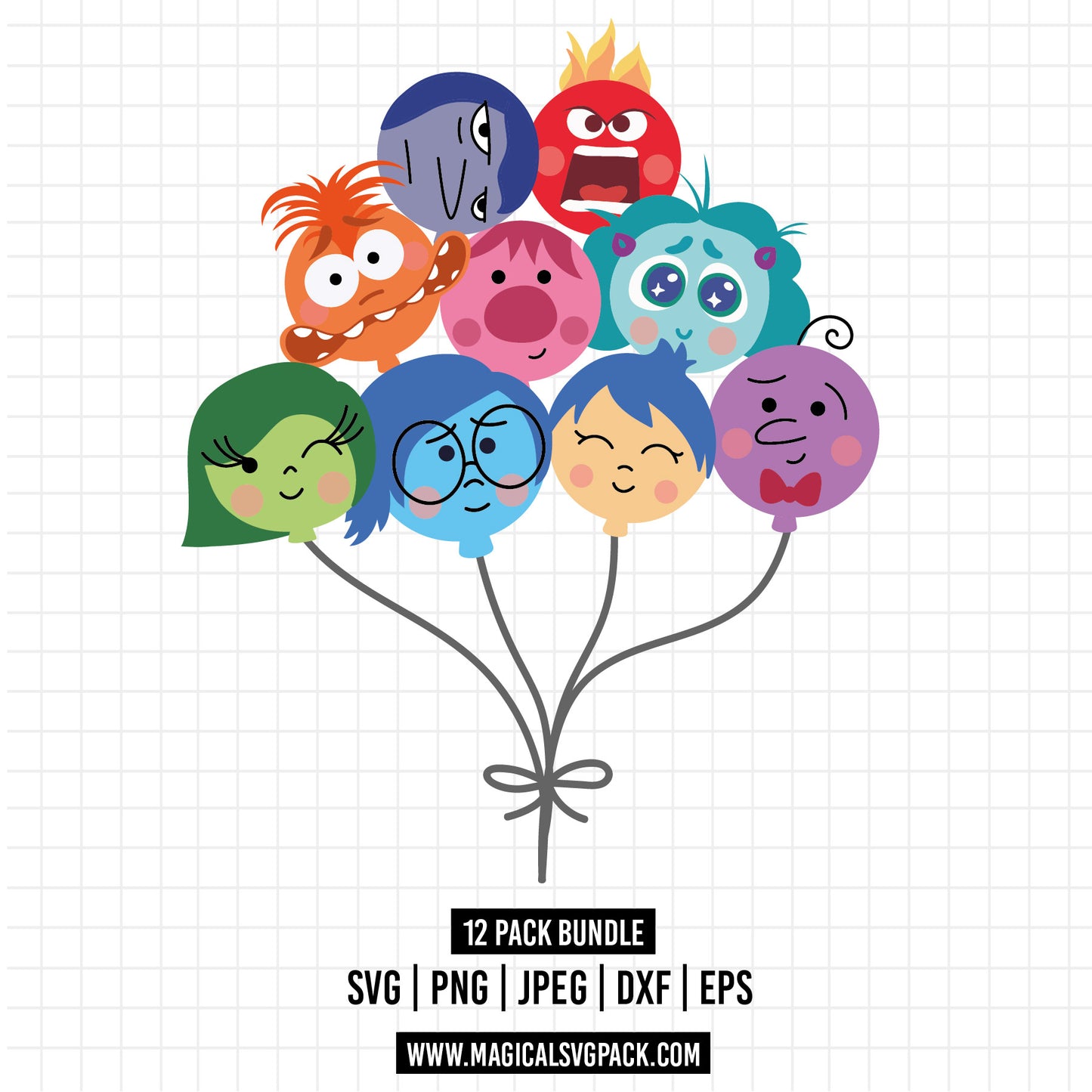 COD1533 - Inside Out Kawai ballons bundle, Disney clipart Svg, Png, Eps, Dxf, Jpeg, vector.
