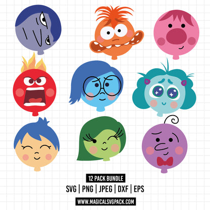 COD1533 - Inside Out Kawai ballons bundle, Disney clipart Svg, Png, Eps, Dxf, Jpeg, vector.
