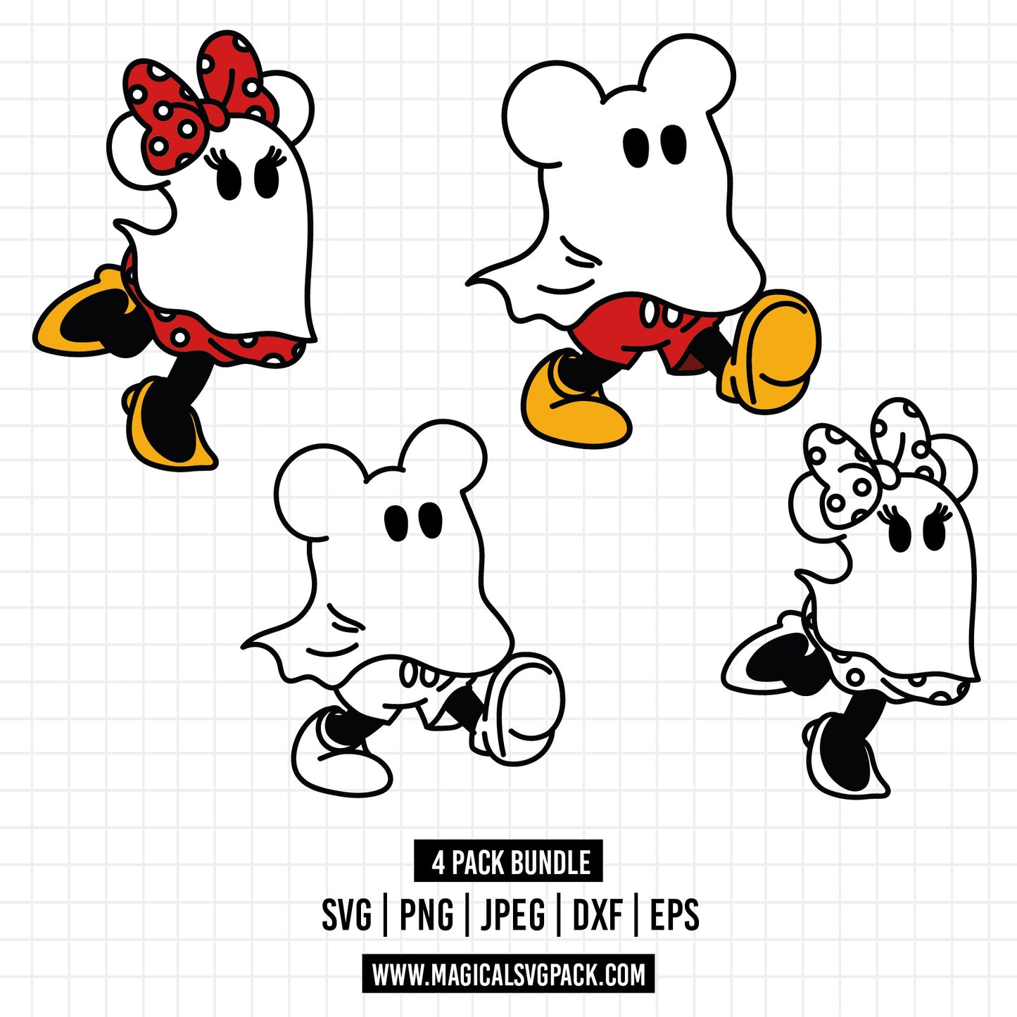 COD1545 - Mickey & Minnie ghosts bundle, Disney Halloween clipart Svg, Png, Eps, Dxf, Jpeg, vector.
