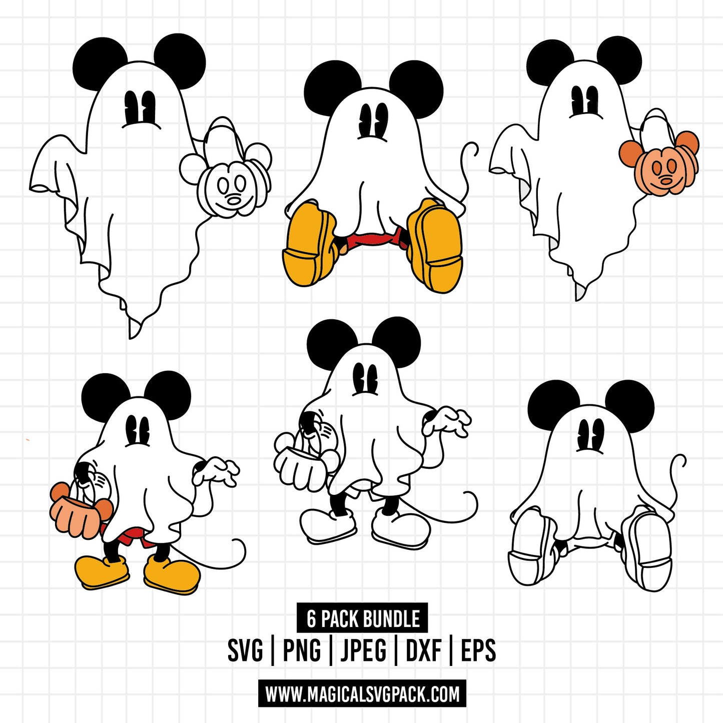 COD1549 - Mickey & Minnie ghosts bundle, Disney Halloween clipart Svg, Png, Eps, Dxf, Jpeg, vector.