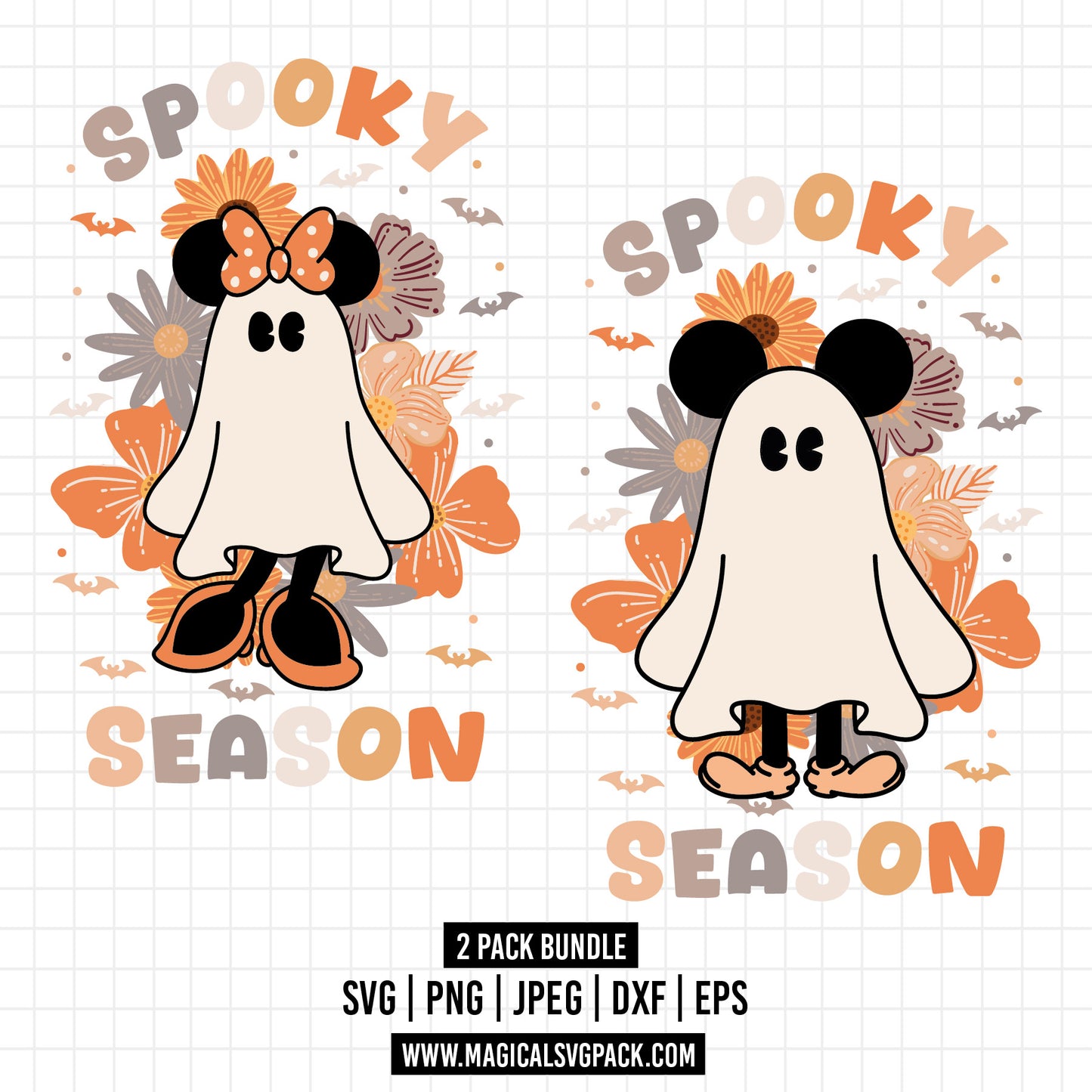 COD1552 - Mickey & Minnie Spooky Season bundle, Disney Halloween clipart Svg, Png, Eps, Dxf, Jpeg, vector.