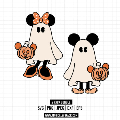 COD1554 - Mickey & Minnie Ghosts bundle, Disney Halloween clipart Svg, Png, Eps, Dxf, Jpeg, vector.