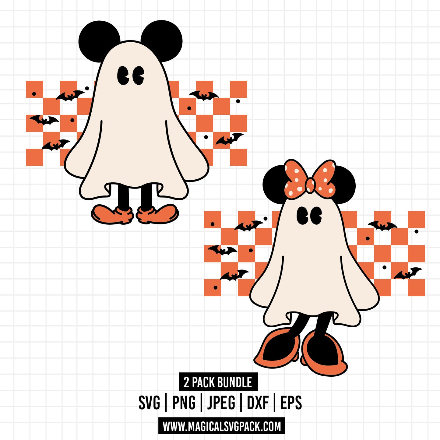 COD1556 - Mickey & Minnie Spooky Season checkered bundle, Disney Halloween clipart Svg, Png, Eps, Dxf, Jpeg, vector.