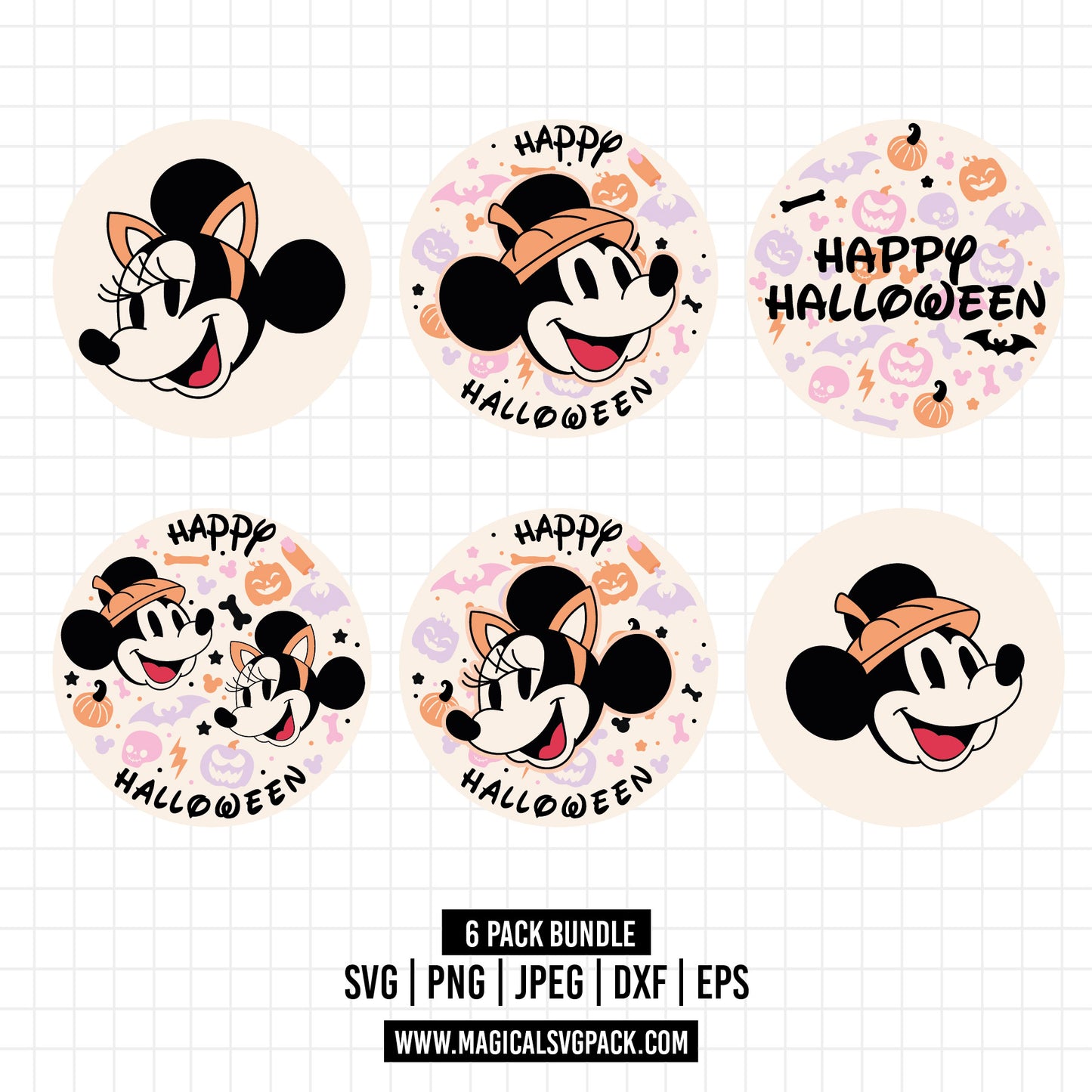 COD1562 - Mickey & Minnie Happy Halloween bundle, Disney Halloween clipart Svg, Png, Eps, Dxf, Jpeg, vector.