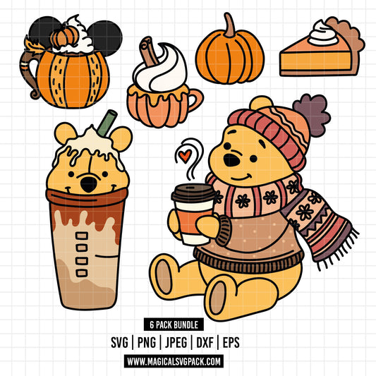 COD1564 - Winnie the Pooh autumn snacks bundle, Disney clipart Svg, Png, Eps, Dxf, Jpeg, vector.