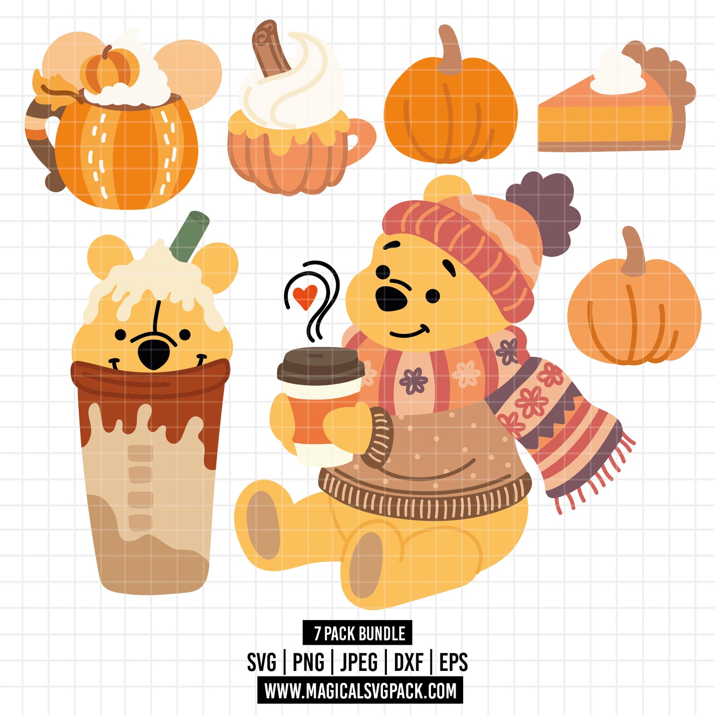 COD1565 - Winnie the Pooh autumn snacks bundle, Disney clipart Svg, Png, Eps, Dxf, Jpeg, vector.