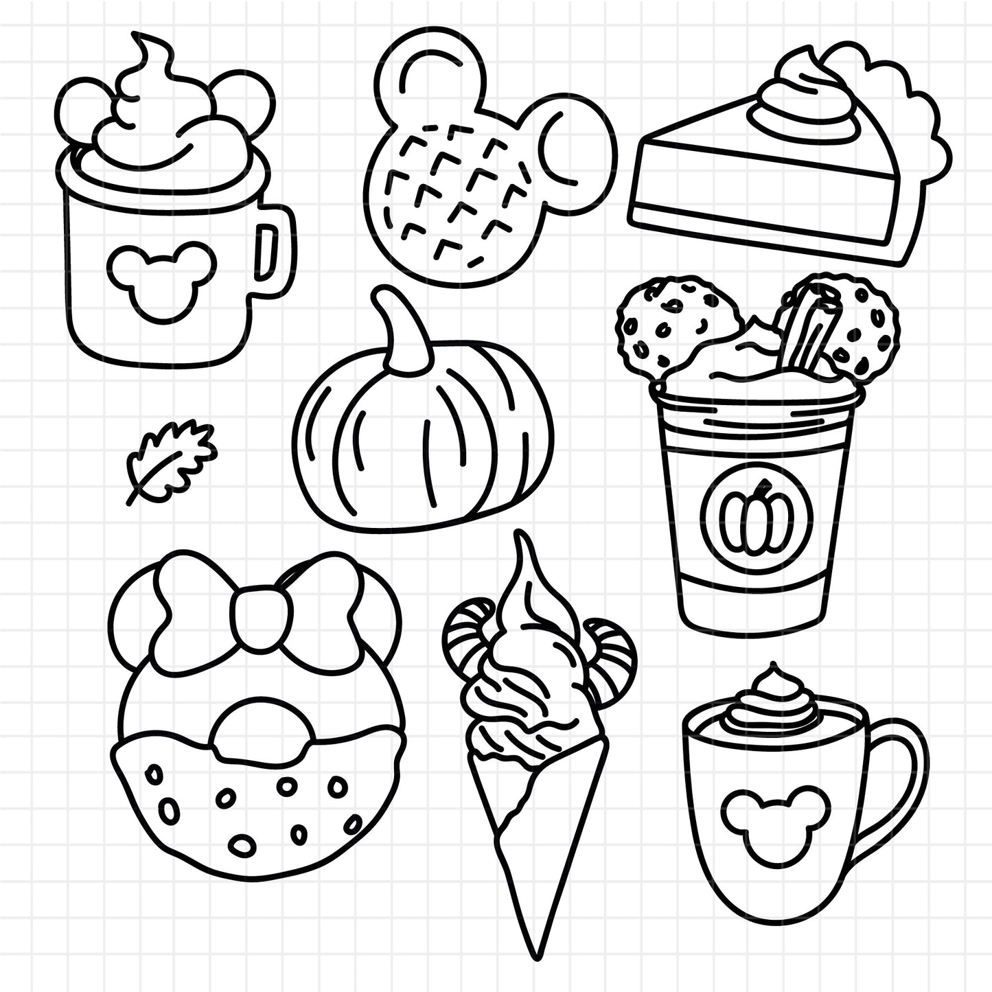 COD1569 - Disney Snack Goals bundle line art, Disney trips clipart Svg, Png, Eps, Dxf, Jpeg, vector.