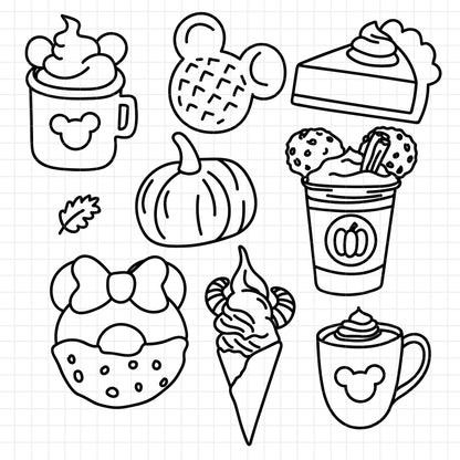 COD1569 - Disney Snack Goals bundle line art, Disney trips clipart Svg, Png, Eps, Dxf, Jpeg, vector.